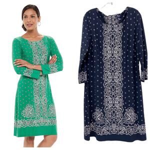 Chaps Paisley Floral Bandana Sheath Dress Size 14‎ Blue Long Sleeve Girl Boss